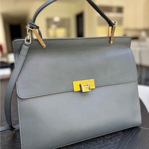 Balenciaga Calfskin Le Dix M Cartable Shoulder Bag (Grey/Gold)